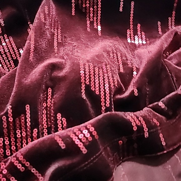 Jessica Howard Burgundy Sequined Velvet Cold Shoulder Shift Dress‎ Plus Size 22 - Picture 8 of 8